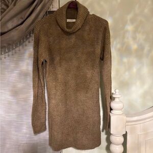 Brown Ribbed Cowl-Neck Tunic Sweater – Soft, Long & Cozy